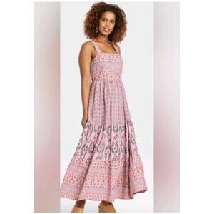 Boho Tiered Maxi Dress XL – Pink Peasant Cottagecore Flowing Dress